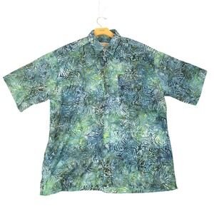 Johari West Mens XL Batik Print‎ Short Sleeve Button Down Shirt Natural Leisure